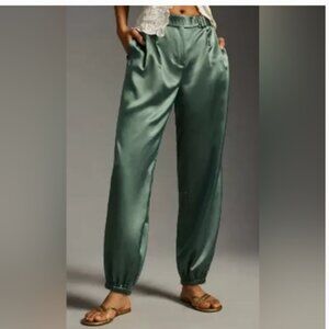Anthropologie Maeve Pants Parachute Satin Jogger Belted Green Size 6  NWT